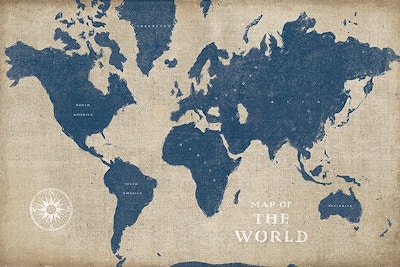 Burlap World Map I Navy