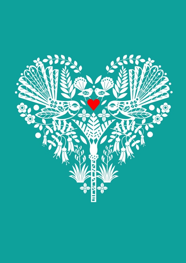 New Zealand Turquoise Fantail Heart - Ellen Giggenbach
