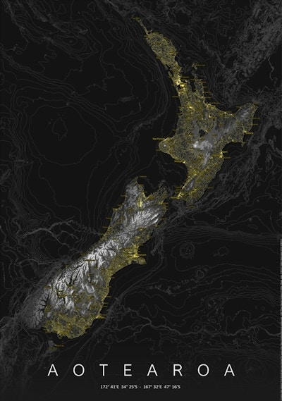 New Zealand Map Black