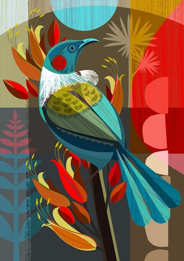 New Zealand Tui In The Flax (detail) - Ellen Giggenbach