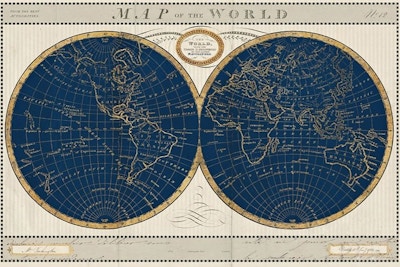 Torkington World Map Indigo