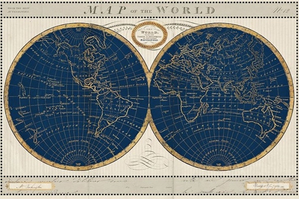 Torkington World Map Indigo - Sue Schlabach